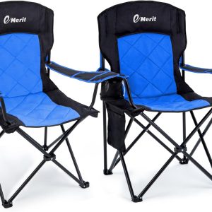 EMERIT 2 Pack Oversized Padded Camping Chair, 350LB Heavy Duty Quad Fold Chair with Arms, Collapsible Outdoor Chairs with Lumbar Back & Cup Holder