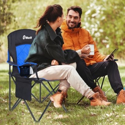 EMERIT 2 Pack Oversized Padded Camping Chair, 350LB Heavy Duty Quad Fold Chair with Arms, Collapsible Outdoor Chairs with Lumbar Back & Cup Holder - Image 3