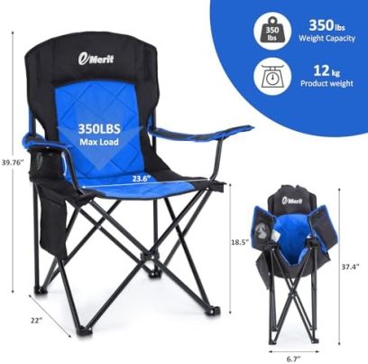 EMERIT 2 Pack Oversized Padded Camping Chair, 350LB Heavy Duty Quad Fold Chair with Arms, Collapsible Outdoor Chairs with Lumbar Back & Cup Holder - Image 4