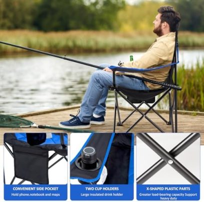 EMERIT 2 Pack Oversized Padded Camping Chair, 350LB Heavy Duty Quad Fold Chair with Arms, Collapsible Outdoor Chairs with Lumbar Back & Cup Holder - Image 5
