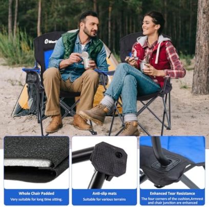 EMERIT 2 Pack Oversized Padded Camping Chair, 350LB Heavy Duty Quad Fold Chair with Arms, Collapsible Outdoor Chairs with Lumbar Back & Cup Holder - Image 6