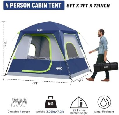 UNP 2/4/6/8 Person Tent, Portable Cabin Tent, Camping Tent 4-Person Easy Set Up, Waterproof with Top Rainfly for Outdoor Camping/Hiking - Image 2